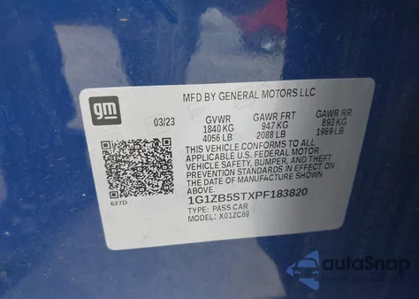 2023 Chevrolet Malibu Fwd Ls z USA, uszkodzony, nr VIN 1G1ZB5STXPF183820